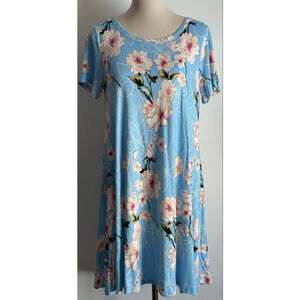 Women's YOUR STYLE Blue Floral Short Sleeve Dress L